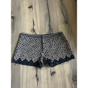 Free People Black Embroidered Geo-Patterned Shorts